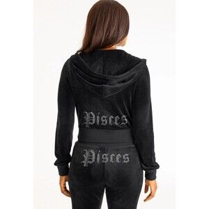 NWT Size XS Juicy Couture OG Bling Velour Tracksuits Set Black Pisces Zodiac Y2K